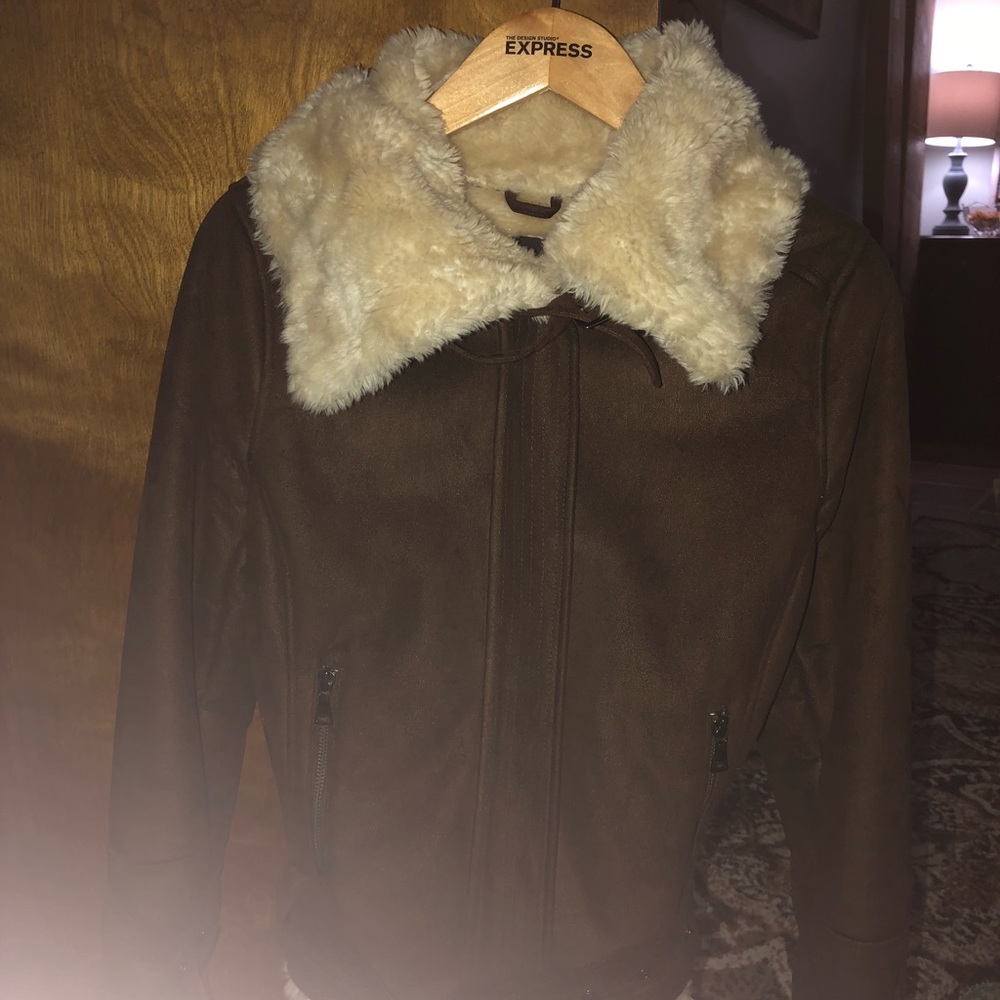 Express suede and faux fur lined coat